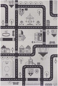Dywan kremowo-czarny  płasko tkany sizal, zewnętrzno-wewnętrzny Tapeso 80x150