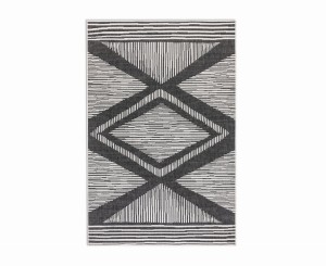 Dywan czarno kremowy,  zewnętrzno-wewnętrzny,dwustronny, płasko tkany, sznurkowy 80x150 cm Elle Decor Rombus