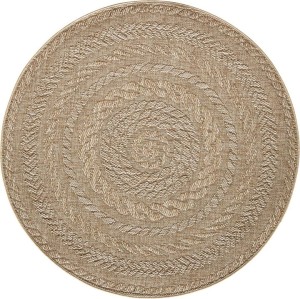 Dywan okrągły na taras, płasko tkany zewnętrzo-wewnętrzny,beżowy wzór BOHO NORTHRUGS Almendro