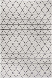 Dywan na taras 80x150cm-TAPESO GEO kremowo czarny dywan zewnętrzno-wewnętrzny, płasko tkany typu sizal z elementami włosia