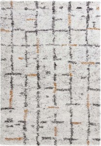 Dywan shaggy do salonu 80x150cm-Mint RUGS GRID ,kremowy wzór BOHO