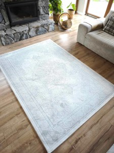 Ekskluzywny gruby Dywan SETA HALI, pluszowy wzór loftowy do salonu 160x230cm,kremowo błękitny