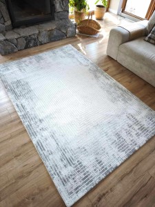 Ekskluzywny gruby Dywan SETA HALI, pluszowy wzór loftowy do salonu 160x230cm,kremowo szary