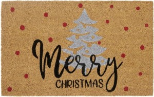 Dywanik,wycieraczka antypoślizgowa, na gumowym spodzie,beżowa, typu KOKOS 40x70cm świąteczna MERRY CHRISTMAS