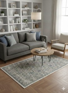 Dywan orientalny GRAMERCY kremowo-niebieski 100×160cm | elegancki wzór vintage