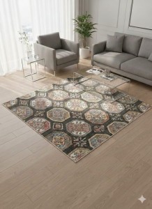 Dywan VALENTIS HOME ANTIA 100×100 cm – antracyt / piaskowy, wzór orientalny