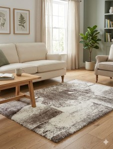 Dywan nowoczesny shaggy beżowo-brązowy 160x220 cm – miękki, abstrakcyjny wzór, elegancki do salonu