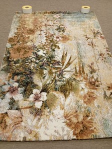 Dywan nowoczesny kwiatowy 160x230 cm – beż, złoto, zieleń – elegancki, designerski do salonu