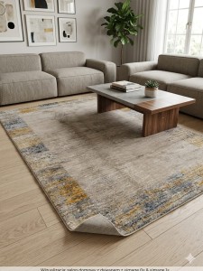 Dywan nowoczesny USTUNSOY 130x190 cm – beż / żółty / szary, styl vintage