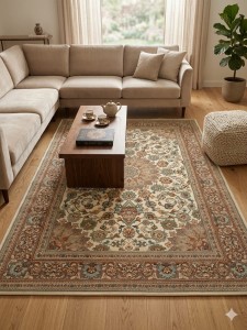 Dywan klasyczny orientalny 200x280 cm – kremowo-beżowy z subtelnym wzorem, styl perski