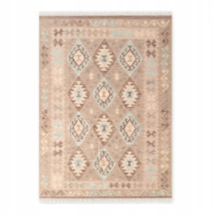 DYWAN wełniany do salonu 120x170cm-Hanse Home KAMAL Oasis, kolorowy wzór orientalny z frędzlami