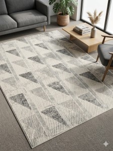 Dywan nowoczesny 160x230 cm kremowo-szary geometryczny miękki BALTIMORE LOW SETA hali
