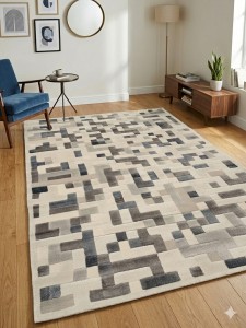 Dywan nowoczesny geometryczny 160x230 – krem / szary