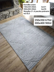 Dywan szary nowoczesny do salonu 250x350cm, tłoczenia 3d, miękki włos 