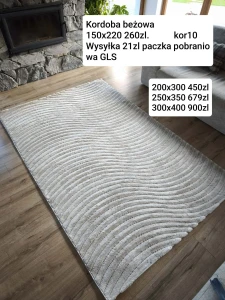 Dywan beżowy nowoczesny do salonu 250x350cm, tłoczenia 3d, miękki włos 