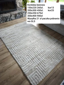 Dywan beżowy nowoczesny do salonu 250x350cm, tłoczenia 3d, miękki włos