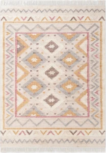 DYWAN jutowy do salonu 120x170cm-ELLE DECORATION ROYA IMANI, kolorowy wzór orientalny z frędzlami