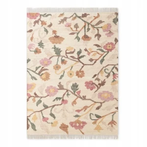 DYWAN jutowy do salonu 120x170cm-ELLE DECORATION ROYA VIOLETTE, kolorowy wzór w kwiaty z frędzlami
