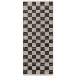 Chodnik naturalny z juty ELLE DECORATION HARVEST SIERRA 80x300cm w kolorze kremowo czarnym z frędzlami, tkany ręcznie