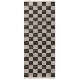 Chodnik naturalny z juty ELLE DECORATION HARVEST SIERRA 80x300cm w kolorze kremowo czarnym z frędzlami, tkany ręcznie