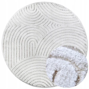 Dywan okrągły pluszowy do salonu 160cm-ELLE DECORATION NEW YORK, kremowy, miękkie włosie