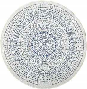 Dywan okrągły, Northrugs/Bougari PORTO- , niebiesko kremowy ,dwustronny zewnętrzno wewnętrzny dywan sznurkowy, płasko tkany ⌀ 240 cm