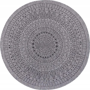 Dywan okrągły, Northrugs/Bougari PORTO- , szaro czarny ,dwustronny zewnętrzno wewnętrzny dywan sznurkowy, płasko tkany ⌀ 240 cm