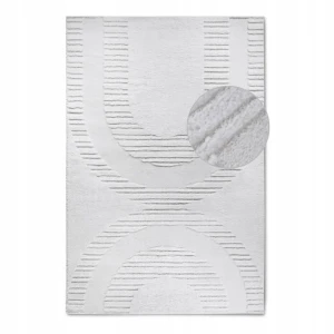 Dywan do salonu 200x280cm, ELLE DECOR BARTOUX, wycinany wzór 3D, kolor kremowy boho