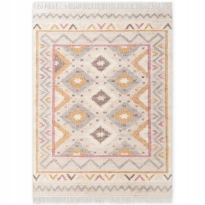 DYWAN jutowy do salonu 160x230cm-ELLE DECORATION ROYA IMANI, kolorowy wzór orientalny z frędzlami,tkany ręcznie