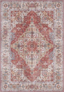 Dywan orientalny do salonu 160x230cm-NOURISTAN SYLLA. czerwono kremowy płasko tkany