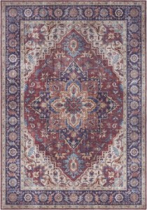 Dywan orientalny do salonu 200x290cm NOURISTAN ASMAR, płasko tkany, czerwono  bordowy kolor