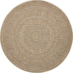 Dywan okrągły na taras 160cm, płasko tkany beżowy wzór boho NORTHRUGS ALMENDRO