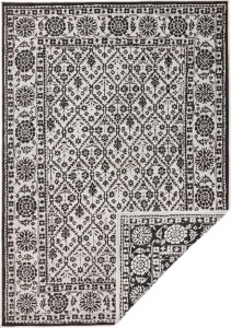 Dywan zewnętrzno-wewnętrzny na taras 120x170cm,dwustronny ,sznurkowy Northrugs CURACAO, czarno kremowy, płasko tkany